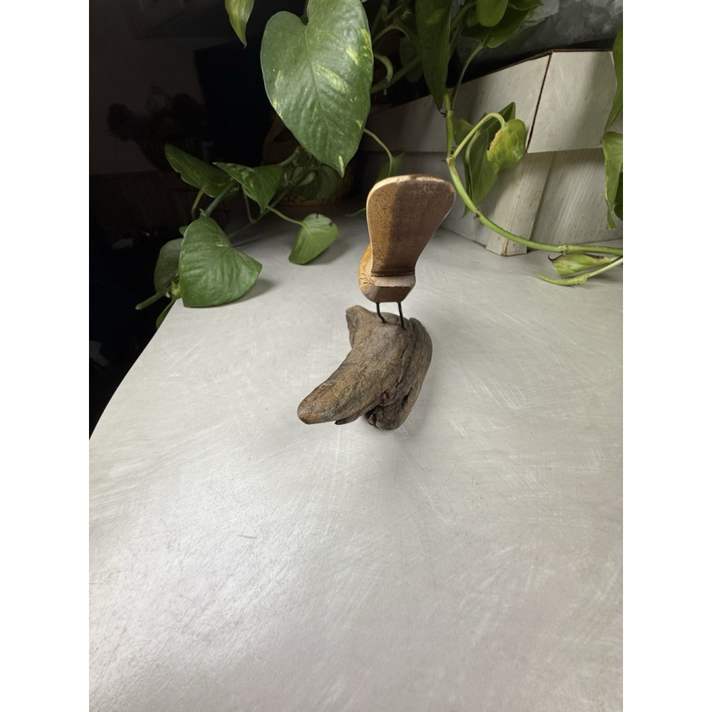 Vtg Hand Carved Wood Bird Sculpture Driftwood Base Signed Bryan Whaley Folk Art - Picture 8 of 11